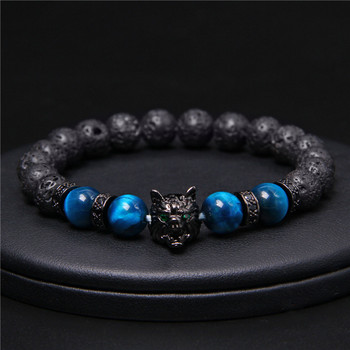 Metal Wolf Head Charm Ανδρικό βραχιόλι Tiger Eye Lava Rock Beaded Bracelets Friend Jewelry Aromatherapy Essential Oil Diffuser