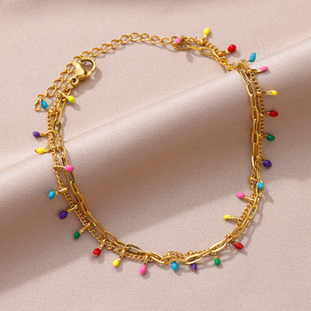 Βραχιόλι με αλυσίδα από ανοξείδωτο ατσάλι για γυναικεία αξεσουάρ Χρυσό χρώμα Βραχιόλι αστραγάλου αδιάβροχο μπράτσο καλοκαιρινή παραλία Boho Jewellery