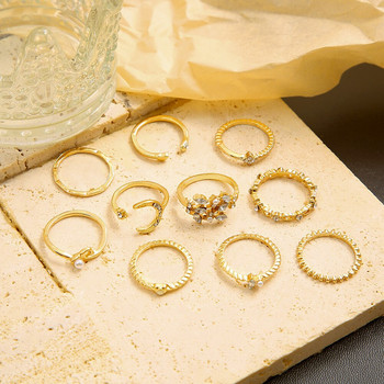 Γυναικείο κοστούμι 10 τμχ Δαχτυλίδια σε χρυσό χρώμα σετ δαχτυλιδιών με κέρματα Bohemian style Snake Moon Star Party Trend Δώρο Κοσμήματα