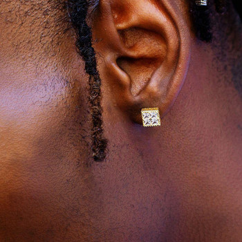 Hip hop τετράγωνα στρας καρφωτά σκουλαρίκια για άντρες Γυναικεία γεωμετρικά πολυτελή λαμπερά Micropavé Zircon Faux Χρώμα Πέτρινα καρφιά αυτιών