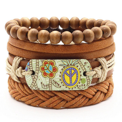 Uued vabaajakudumised mitmekihilised jalgpallisõnad võlu meeste must pruunid nahast käevõrud naiste naiste koduehted 4 tk/komplekt