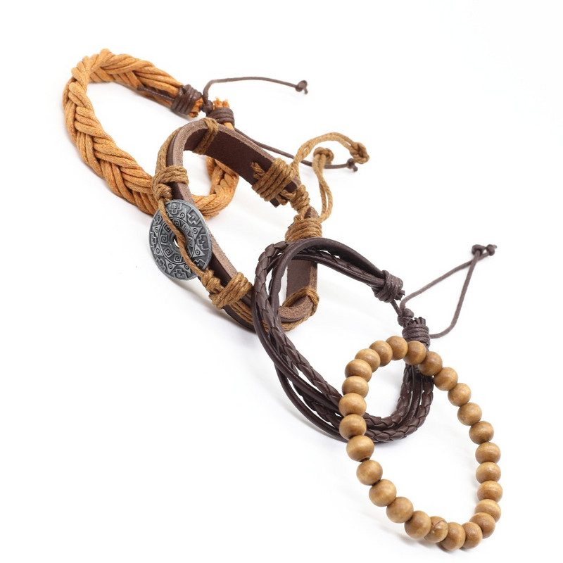 Uued vabaajakudumised mitmekihilised jalgpallisõnad võlu meeste must pruunid nahast käevõrud naiste naiste koduehted 4 tk/komplekt