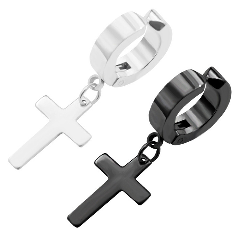 1 tk võlts augustatavad kõrvarõngad roostevabast terasest klambriga mitte augustatavad kõrvarõngad naistele meestele Cross Gothic Punk Rock Drop Pendiente
