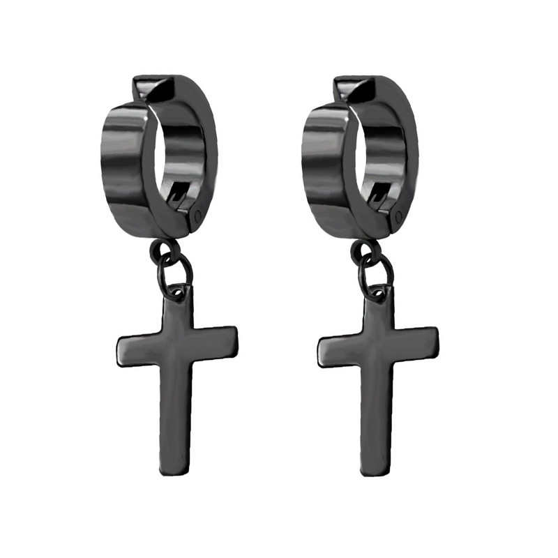 1 tk võlts augustatavad kõrvarõngad roostevabast terasest klambriga mitte augustatavad kõrvarõngad naistele meestele Cross Gothic Punk Rock Drop Pendiente