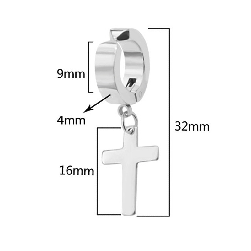 1 tk võlts augustatavad kõrvarõngad roostevabast terasest klambriga mitte augustatavad kõrvarõngad naistele meestele Cross Gothic Punk Rock Drop Pendiente