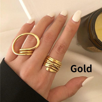 2 τμχ/σετ Γυναικεία δαχτυλίδια Υπερβολικές γραμμές Δαχτυλίδια για γυναίκες Μόδα Απλή παραμορφωμένη γεωμετρική δήλωση για πάρτι Κοσμήματα σχεδιαστών