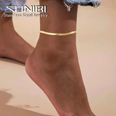 SUNIBI Змийска верига от неръждаема стомана Анкета за жени Летни плажни златни глезени Модни бижута Дропшиппинг на едро