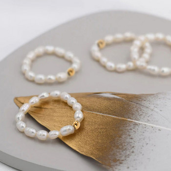 eManco Корейски имитация на перли Минималистичен пръстен с пръсти с перли Бял кръгъл перлен пръстен Подарък за годишнина от сватба