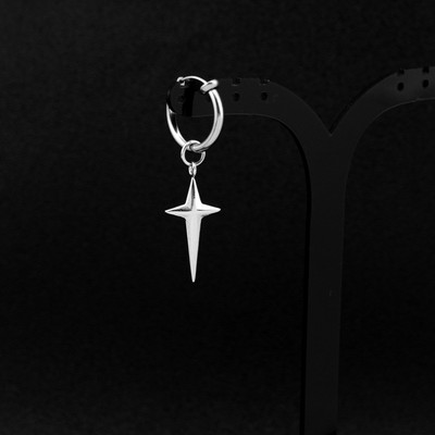 Από ανοξείδωτο ατσάλι 3D Cross Star Dangle Κρεμαστά σκουλαρίκια κρεμαστά σκουλαρίκια από τιτάνιο ατσάλι χιπ χοπ πανκ κλιπ αυτιών χωρίς τρύπες αυτιών Ανδρικά