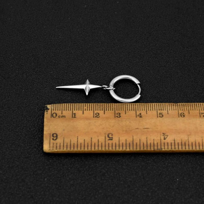 Από ανοξείδωτο ατσάλι 3D Cross Star Dangle Κρεμαστά σκουλαρίκια κρεμαστά σκουλαρίκια από τιτάνιο ατσάλι χιπ χοπ πανκ κλιπ αυτιών χωρίς τρύπες αυτιών Ανδρικά