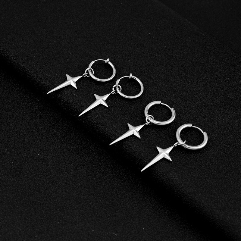 Από ανοξείδωτο ατσάλι 3D Cross Star Dangle Κρεμαστά σκουλαρίκια κρεμαστά σκουλαρίκια από τιτάνιο ατσάλι χιπ χοπ πανκ κλιπ αυτιών χωρίς τρύπες αυτιών Ανδρικά