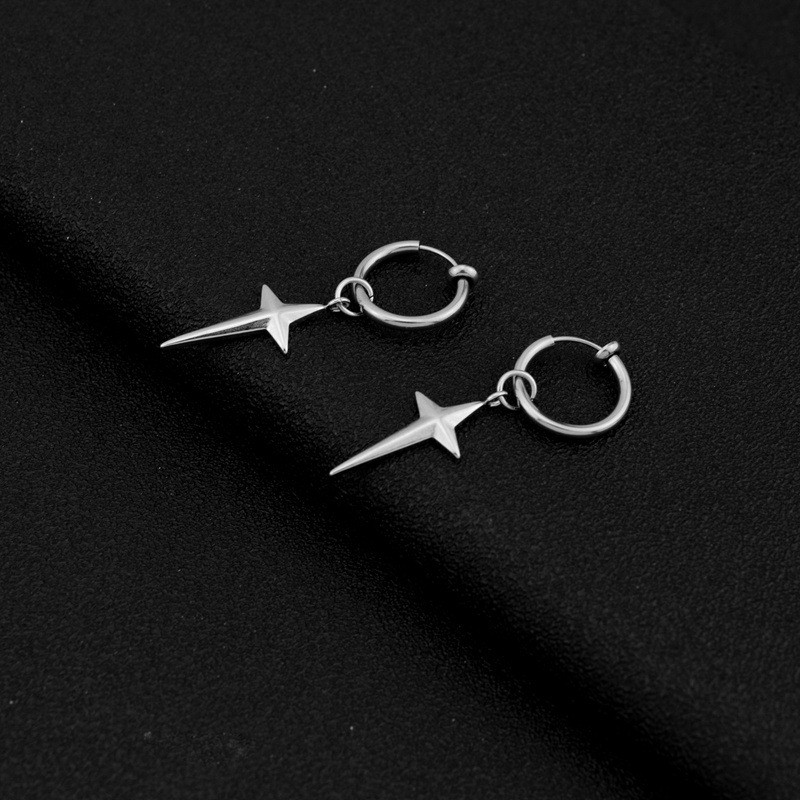 Από ανοξείδωτο ατσάλι 3D Cross Star Dangle Κρεμαστά σκουλαρίκια κρεμαστά σκουλαρίκια από τιτάνιο ατσάλι χιπ χοπ πανκ κλιπ αυτιών χωρίς τρύπες αυτιών Ανδρικά