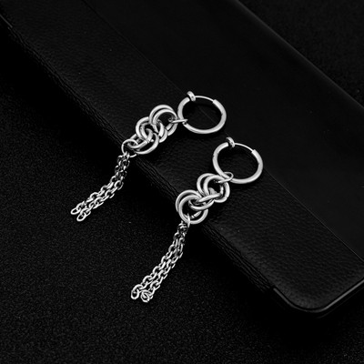 Uued moodsad roostevabast terasest kõrvarõngad, pika ketiga tutiga rippuv kõrvarõngas naistele meestele, kes armastavad pidu punk hip-hop kõrvaklambrid, kingitused