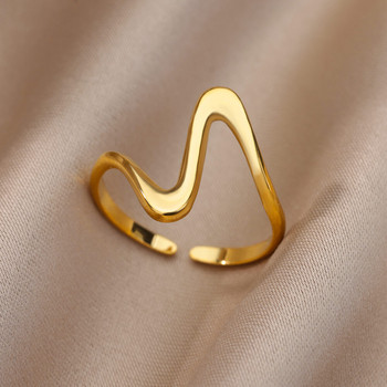Δαχτυλίδι από ανοξείδωτο ατσάλι για γυναίκες Ανδρικά χρυσό χρώμα Ανοιχτό γοτθικό γεωμετρικό δαχτυλίδι Γυναικείο αρραβωνιαστικό κόσμημα γάμου
