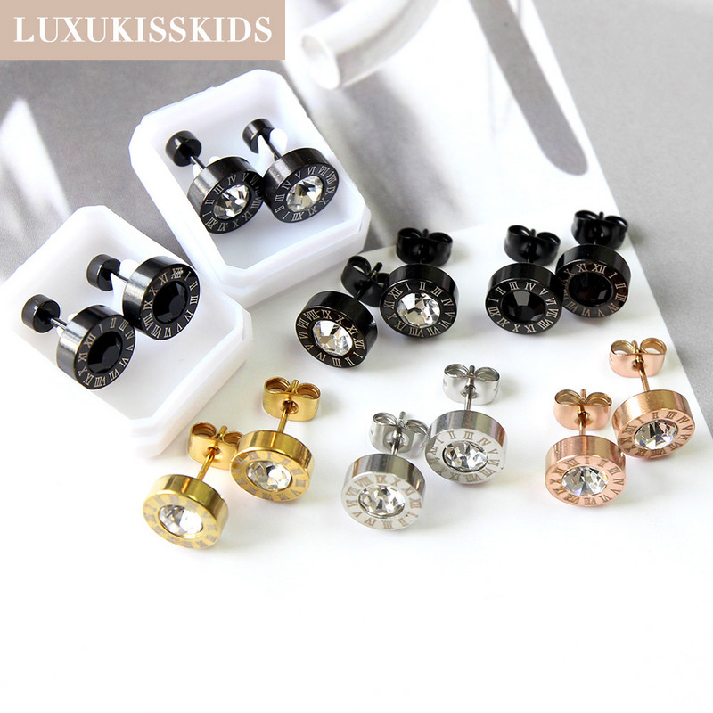 LUXUKISSKIDS Rimski brojevi Muške naušnice Gotičke crne nitne Čelične korejske mode za žene 2023. Trendy punk CZ Hiphop piercing