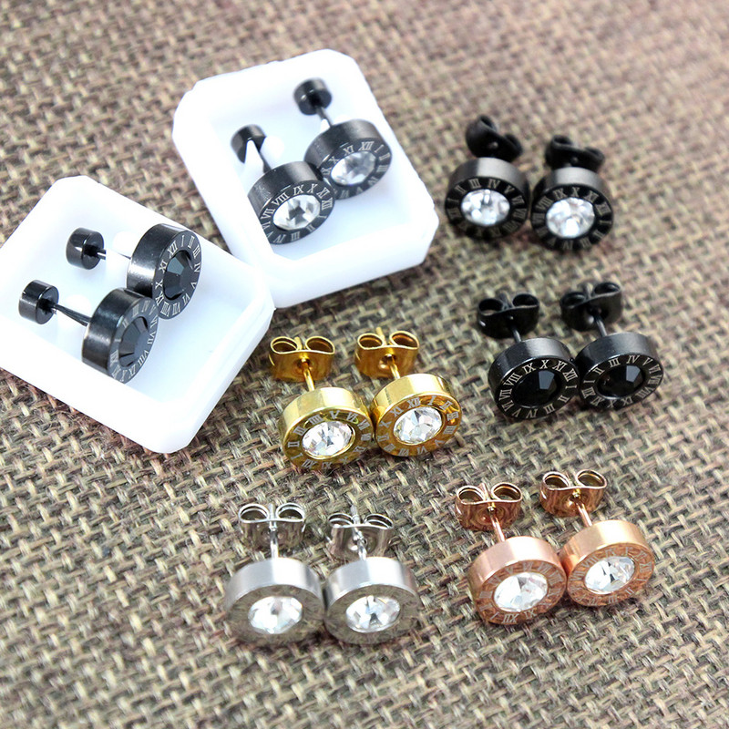 LUXUKISSKIDS Rimski brojevi Muške naušnice Gotičke crne nitne Čelične korejske mode za žene 2023. Trendy punk CZ Hiphop piercing