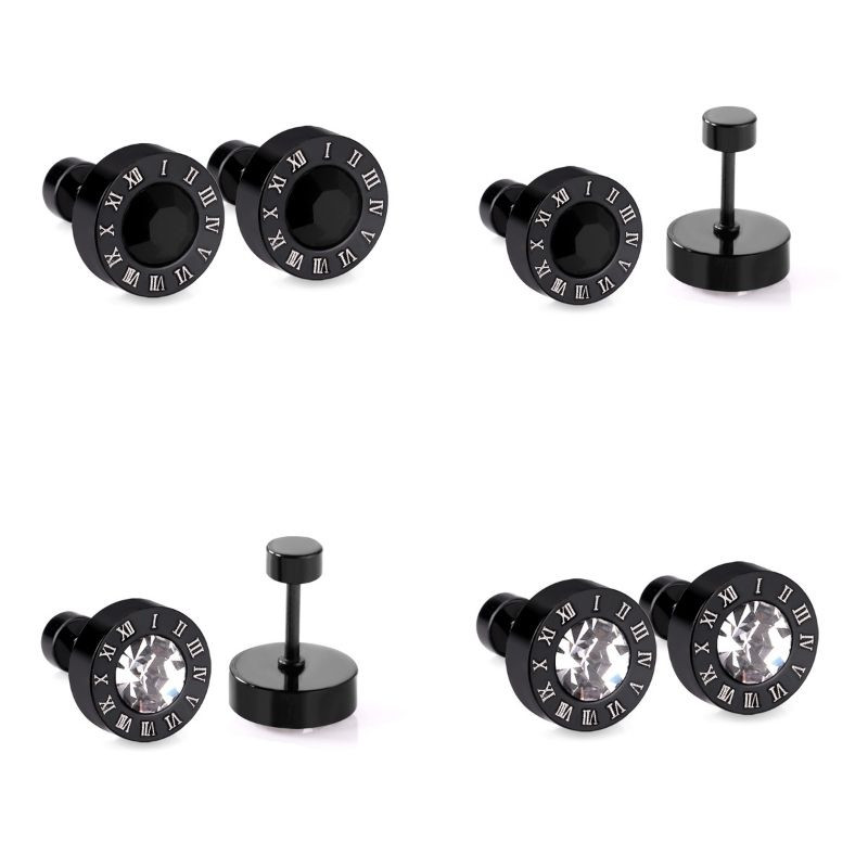 LUXUKISSKIDS Rimski brojevi Muške naušnice Gotičke crne nitne Čelične korejske mode za žene 2023. Trendy punk CZ Hiphop piercing