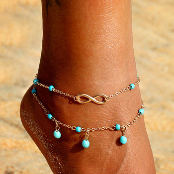 KINFOLK Anklets For Women Bohemian Foot Jewelry Summer Beach Βραχιόλι Vintage Αστραγάλος στο Πόδι Αξεσουάρ με λουράκι αστραγάλου
