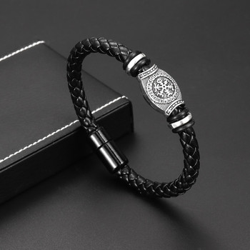 Trend Δερμάτινο πλεκτό μαγνητική πόρπη Nordic Rune Compass Bracelet Charm Ανδρικό βραχιόλι Νέο δώρο αξεσουάρ κοσμημάτων Hip Hop Punk