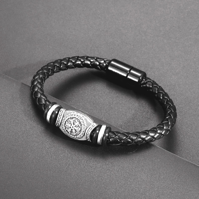 Trend Δερμάτινο πλεκτό μαγνητική πόρπη Nordic Rune Compass Bracelet Charm Ανδρικό βραχιόλι Νέο δώρο αξεσουάρ κοσμημάτων Hip Hop Punk