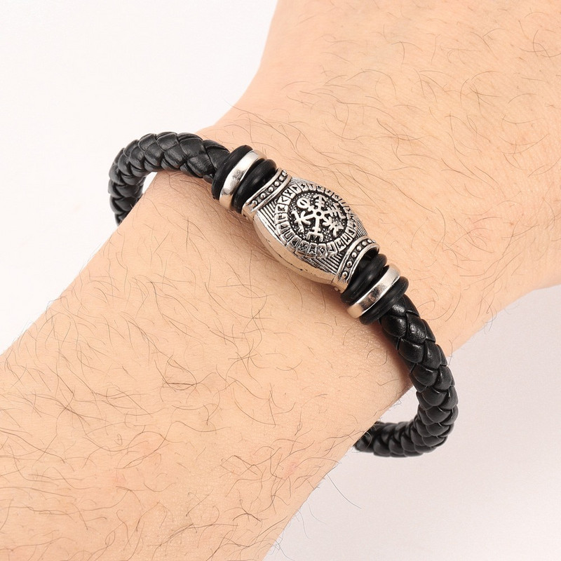 Trend Δερμάτινο πλεκτό μαγνητική πόρπη Nordic Rune Compass Bracelet Charm Ανδρικό βραχιόλι Νέο δώρο αξεσουάρ κοσμημάτων Hip Hop Punk