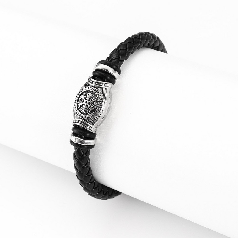 Trend Δερμάτινο πλεκτό μαγνητική πόρπη Nordic Rune Compass Bracelet Charm Ανδρικό βραχιόλι Νέο δώρο αξεσουάρ κοσμημάτων Hip Hop Punk