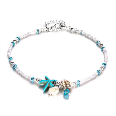 1 τμχ Boho Starfish Beaded Anklets with Conch Fashion Γυναικείες ρυθμιζόμενες χάντρες ρυζιού Βραχιόλια στον αστράγαλο Κοριτσίστικα καλοκαιρινά κοσμήματα ποδιών