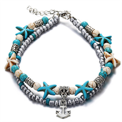 1 τμχ Boho Starfish Beaded Anklets with Conch Fashion Γυναικείες ρυθμιζόμενες χάντρες ρυζιού Βραχιόλια στον αστράγαλο Κοριτσίστικα καλοκαιρινά κοσμήματα ποδιών
