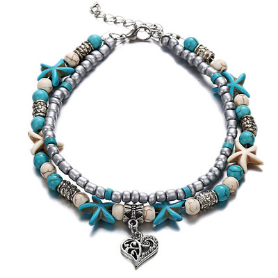 1 τμχ Boho Starfish Beaded Anklets with Conch Fashion Γυναικείες ρυθμιζόμενες χάντρες ρυζιού Βραχιόλια στον αστράγαλο Κοριτσίστικα καλοκαιρινά κοσμήματα ποδιών