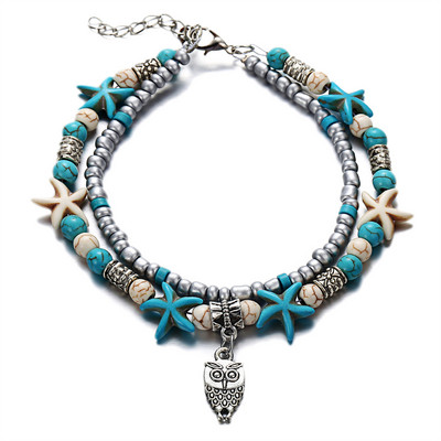 1 τμχ Boho Starfish Beaded Anklets with Conch Fashion Γυναικείες ρυθμιζόμενες χάντρες ρυζιού Βραχιόλια στον αστράγαλο Κοριτσίστικα καλοκαιρινά κοσμήματα ποδιών