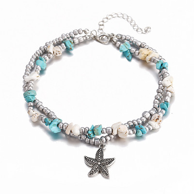 1 τμχ Boho Starfish Beaded Anklets with Conch Fashion Γυναικείες ρυθμιζόμενες χάντρες ρυζιού Βραχιόλια στον αστράγαλο Κοριτσίστικα καλοκαιρινά κοσμήματα ποδιών