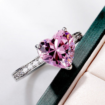 Huitan Луксозен пасианс Дамски годежни пръстени със сърце AAA Розов кубичен цирконий Предложение Пръстени за приятелка Подарък за годишнина