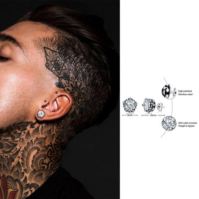 Hulgimüük meeste kõrvarõngad, kolmnurkne augustatud kristallist tsirkoonist kõrvarõngad roostevabast terasest pisikesed minimalistlikud naeltega ehted