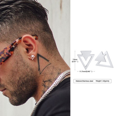 Hulgimüük meeste kõrvarõngad, kolmnurkne augustatud kristallist tsirkoonist kõrvarõngad roostevabast terasest pisikesed minimalistlikud naeltega ehted