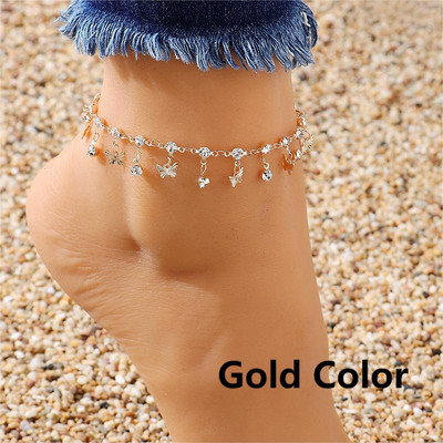 Vintage Boho Rhinestone liblikas ripats jalavõru naistele Bohemian Summer Beach jalavõrud jala pahkluu käevõrud ehted