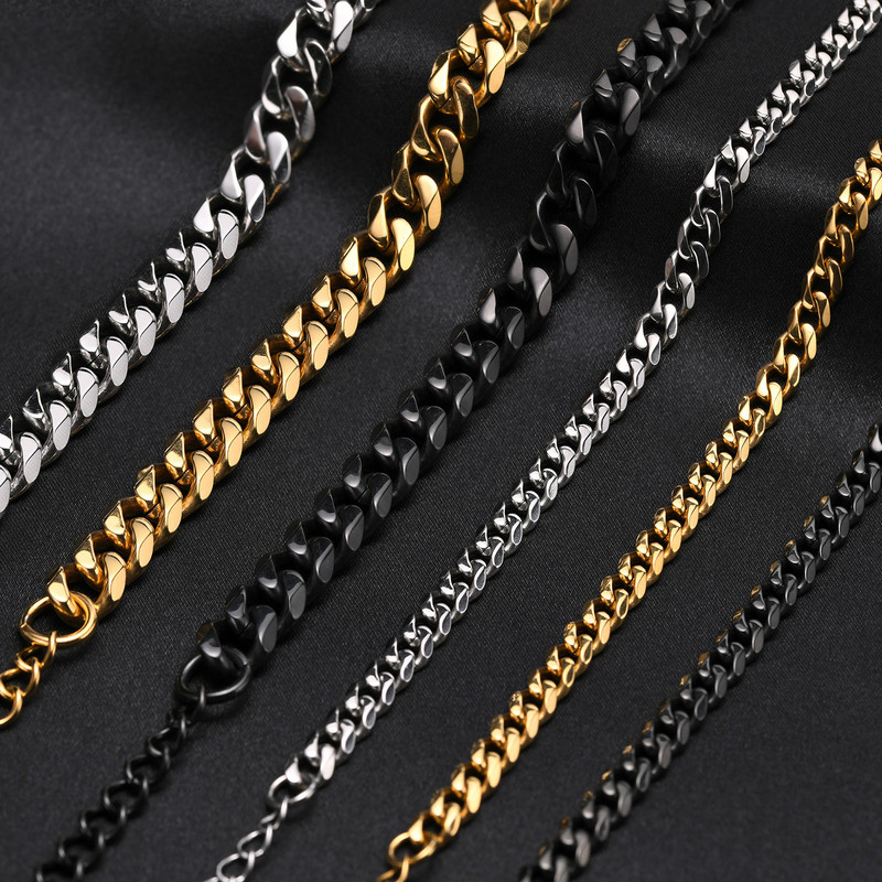 Vnox Basic Kuuba keti käevõrud meestele, naistele, klassikalisest roostevabast terasest 5/9 mm laiusega keti käepael, vabaaja hipsteri ehted