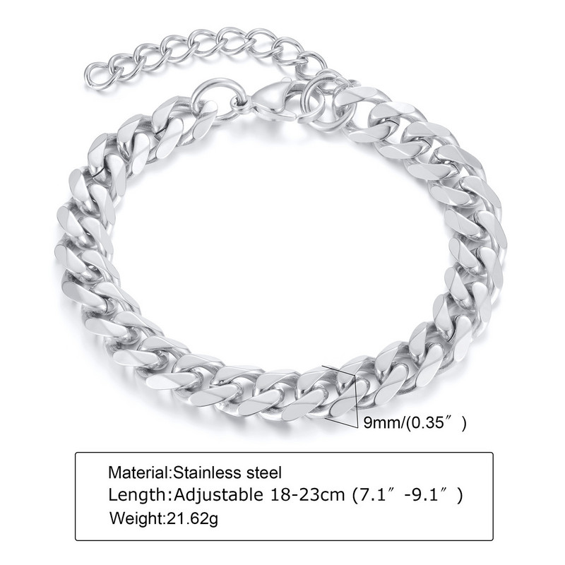 Vnox Basic Kuuba keti käevõrud meestele, naistele, klassikalisest roostevabast terasest 5/9 mm laiusega keti käepael, vabaaja hipsteri ehted