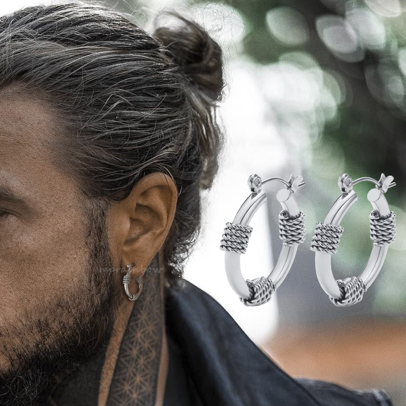 Meeste rõngaskõrvarõngad, roostevabast terasest mähisega traadiga disainkõrvarõngad, Bali rõngaga kõrvarõngad meestele, naiste ehted.