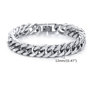 Βραχιόλια με αλυσίδα Mprainbow Stylish Double Curb, 8/10/12/15mm βραχιόλι Miami Link, Δώρο κοσμημάτων από ανοξείδωτο ατσάλι για άνδρες γυναίκες