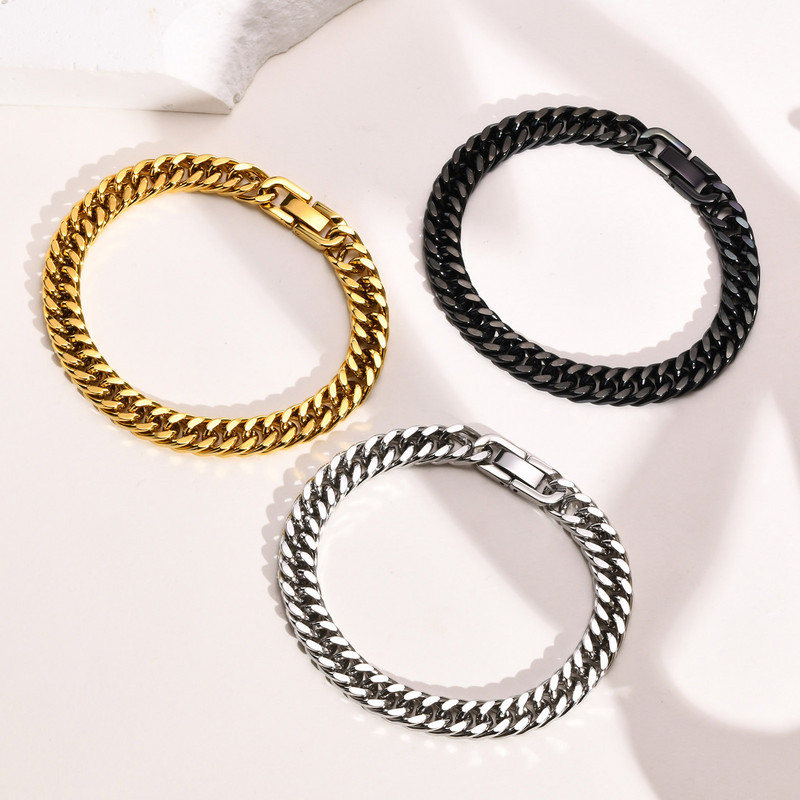 Mprainbow Stílusos dupla szegélyláncos karkötők, 8/10/12/15 mm-es Miami Link csuklópánt, rozsdamentes acél ékszer ajándék férfiaknak, nőknek