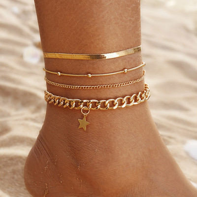 IPARAM 6tk ketid Mitmekihiline metallist jalavõru naistele helmestega mündiripatsiga jalavõru jalavõru Moeehted kingitused