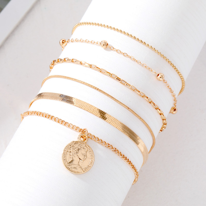 IPARAM 6tk ketid Mitmekihiline metallist jalavõru naistele helmestega mündiripatsiga jalavõru jalavõru Moeehted kingitused