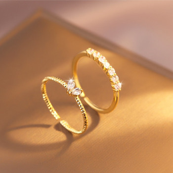 2бр. Модерни златни пръстени със сърце и циркон Комплект за жени Луксозни модни елегантни усукани пръстени 2023 Нови подаръци и парти бижута