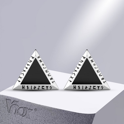 Vnox Norse Viking Runes Триъгълни обеци за мъже, момче, антиалергични неръждаема стомана Пънк геометрични обеци Подарък Бижута