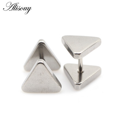 Alisouy 2τμχ New Fashion Punk Μαύρο Ασημί Χρώμα Γεωμετρικά Τρίγωνα Σκουλαρίκια Αυτιού Καρφωτά Για Άνδρες Γυναικείες Κορίτσια Δώρο Κοσμήματα Orecchini