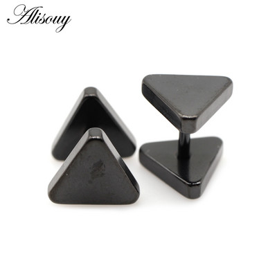 Alisouy 2τμχ New Fashion Punk Μαύρο Ασημί Χρώμα Γεωμετρικά Τρίγωνα Σκουλαρίκια Αυτιού Καρφωτά Για Άνδρες Γυναικείες Κορίτσια Δώρο Κοσμήματα Orecchini