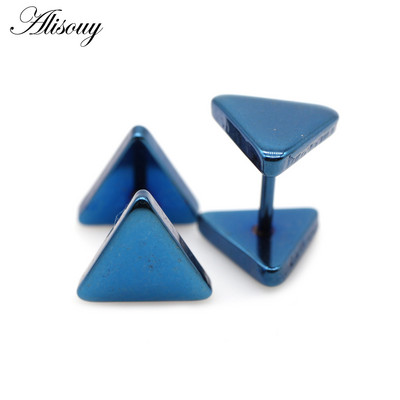 Alisouy 2τμχ New Fashion Punk Μαύρο Ασημί Χρώμα Γεωμετρικά Τρίγωνα Σκουλαρίκια Αυτιού Καρφωτά Για Άνδρες Γυναικείες Κορίτσια Δώρο Κοσμήματα Orecchini