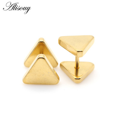 Alisouy 2τμχ New Fashion Punk Μαύρο Ασημί Χρώμα Γεωμετρικά Τρίγωνα Σκουλαρίκια Αυτιού Καρφωτά Για Άνδρες Γυναικείες Κορίτσια Δώρο Κοσμήματα Orecchini
