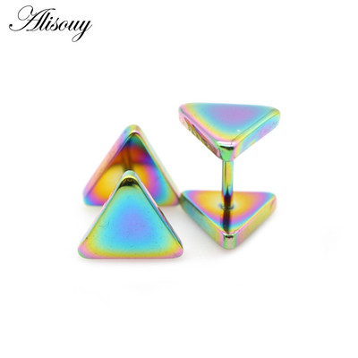 Alisouy 2τμχ New Fashion Punk Μαύρο Ασημί Χρώμα Γεωμετρικά Τρίγωνα Σκουλαρίκια Αυτιού Καρφωτά Για Άνδρες Γυναικείες Κορίτσια Δώρο Κοσμήματα Orecchini
