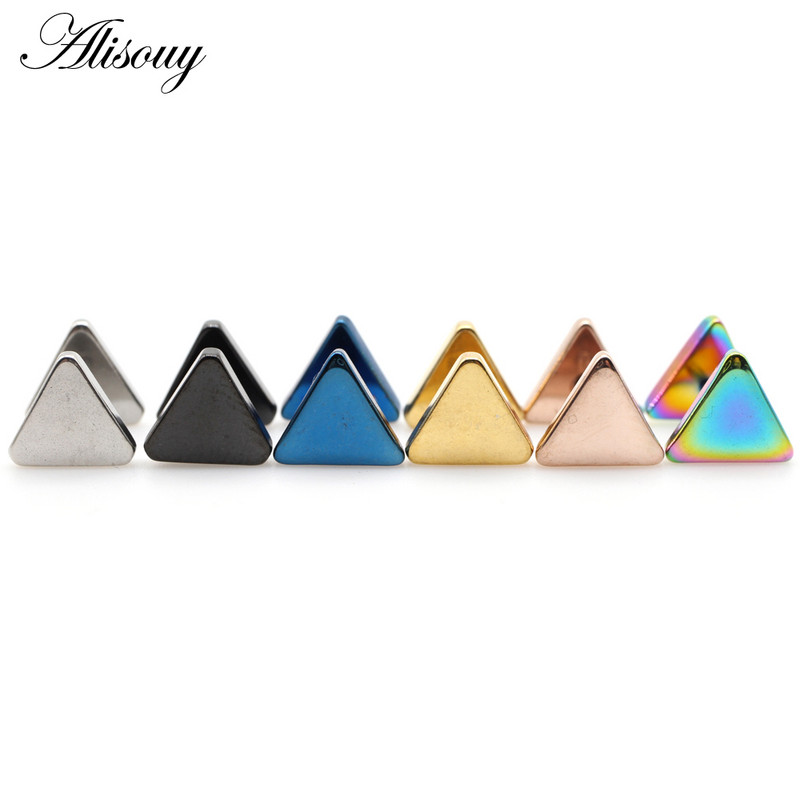 Alisouy 2τμχ New Fashion Punk Μαύρο Ασημί Χρώμα Γεωμετρικά Τρίγωνα Σκουλαρίκια Αυτιού Καρφωτά Για Άνδρες Γυναικείες Κορίτσια Δώρο Κοσμήματα Orecchini